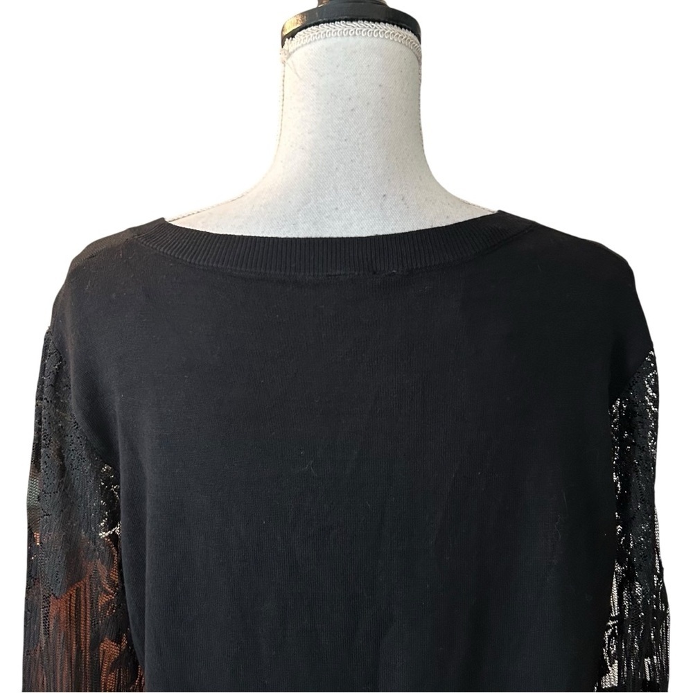 NY Collection Sheer Lace Sleeve Sweater Knit Cocktail Dress SZ XL in Black NEW - Picture 4 of 7